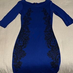 VENUS Royal Blue Dress with Black Floral Accents
